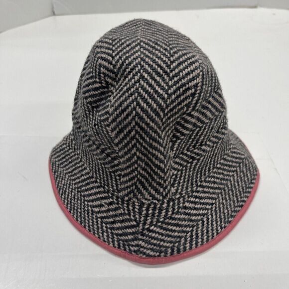 GAP Preppy Herringbone Hat S/M Wool Blend Lined Pink Band Bucket Cloche - Picture 3 of 7